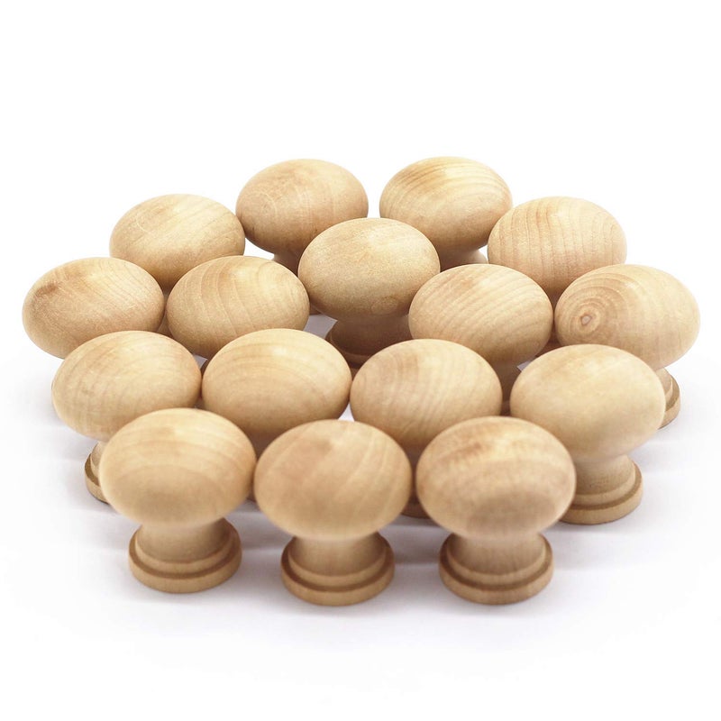 WEICHUAN 16PCS Round Unfinished Wood Cabinet Furniture Drawer Knobs Pulls Handles (Diameter: 3.7cm Height: 3.7cm) - Image 1